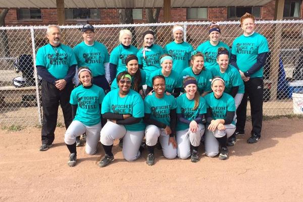 The Blue Angels sported teal t-shirts for ovarian cancer awareness Wednesday afternoon in the second annual Strikeout Cancer game against MSOE.